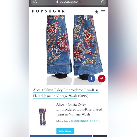 Alice + Olivia Beautiful Embroidered Butterfly Bell Jeans Pant - Picture 13 of 16